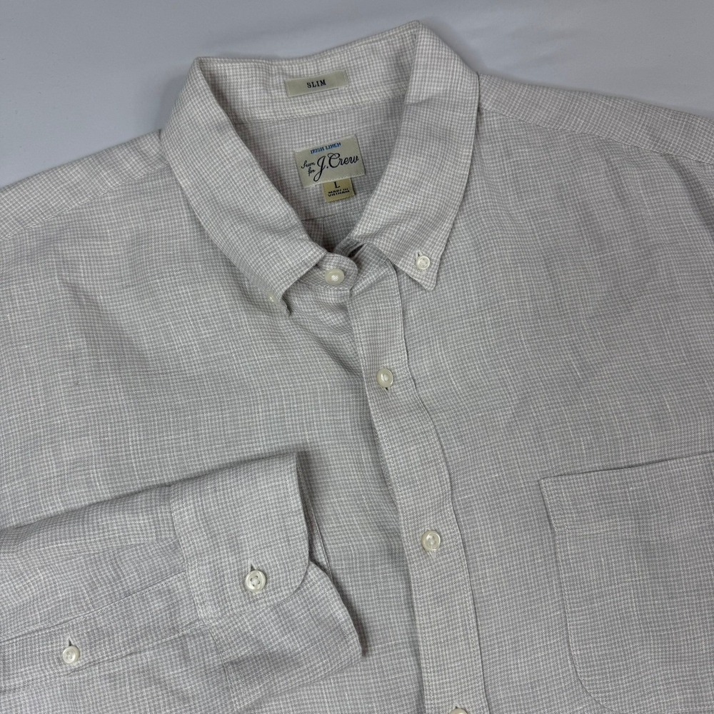 J.Crew Baird McNutt Linen Button Down Shirt Mens Large Slim Grey Irish Check